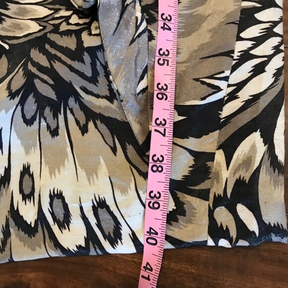 London Times Women's Metallic Peacock Print Cascading Ruffle Midi Dress Size 8 - Picture 11 of 11